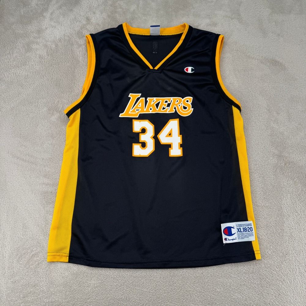 Vintage Champion Kids Lakers Shaquille O'Neal Jersey XL 18-20 Black Preowned 34